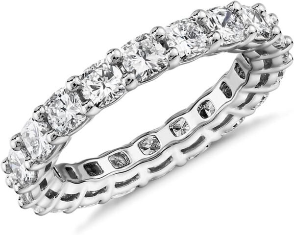 Gold Plated Eternity Ring for Women - Square-Cut Cubic Zirconia Rings - Stackable Love Wedding Band