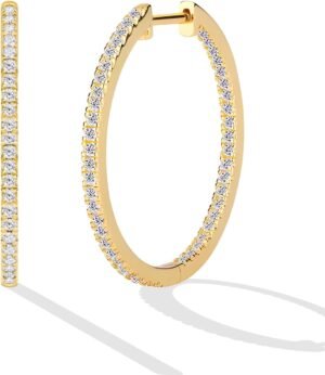 61po2hNLB_L._AC_SL1500 Gold Plated Small Hoop Earrings for Women,Hypoallergenic Hoop Earrings with Cubic Zirconia Trendy Lightweight Cartilage Gold Hoops Earrings for Women