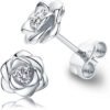 Gold Plated Sterling Silver Rose Flower Earring Studs, Hypoallergenic & Nickel Free Earrings for Women
