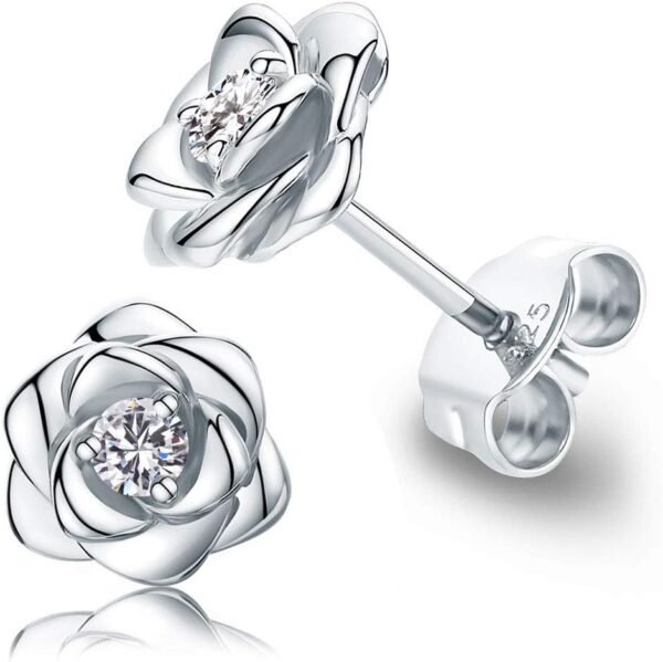 Gold Plated Sterling Silver Rose Flower Earring Studs, Hypoallergenic & Nickel Free Earrings for Women