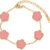 Four Leaf Clover Bracelet for Women   Gold Plated Stainless Steel Lucky 4 Leaf Gold Link Bracelet Jewelry Gift for Women