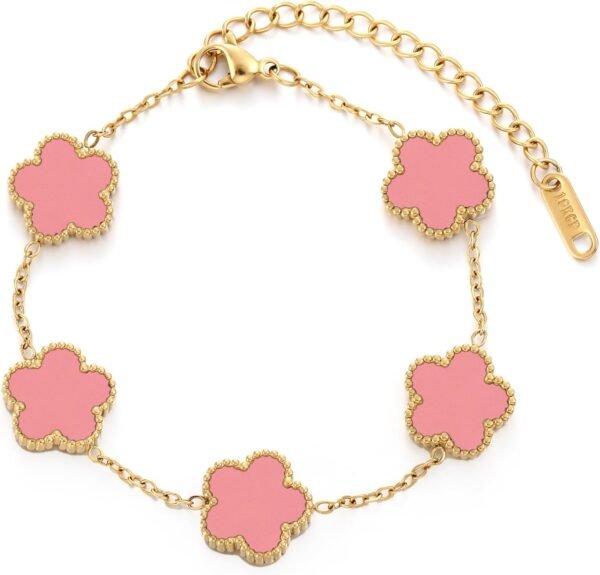 Four Leaf Clover Bracelet for Women   Gold Plated Stainless Steel Lucky 4 Leaf Gold Link Bracelet Jewelry Gift for Women
