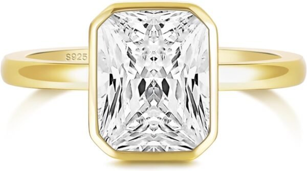 925 Sterling Silver Engagement Rings for Women Radiant Cut Cubic Zirconia Wedding Bands   Gold Plated Bezel Promise Rings for Her Size 4-10