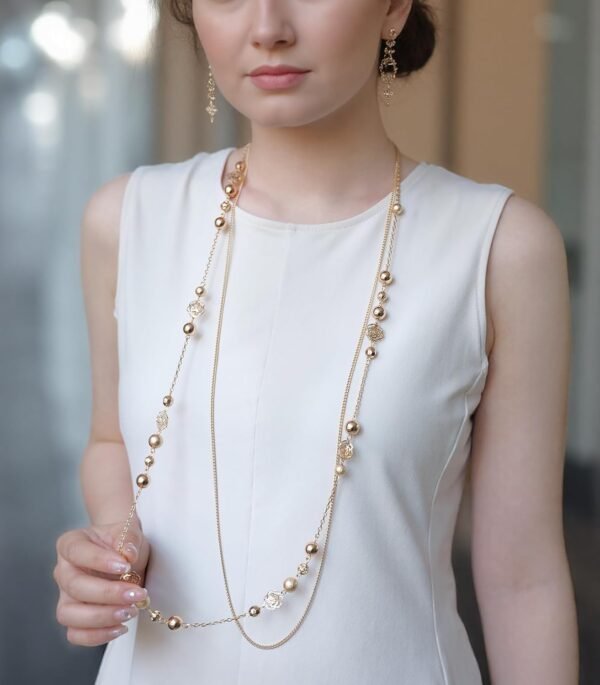 Boho Gold Long Necklaces for Women Natural Stone Beaded Layered Long Necklace Mothers Day Gifts Dainty Flower Costume Jewelry for Women