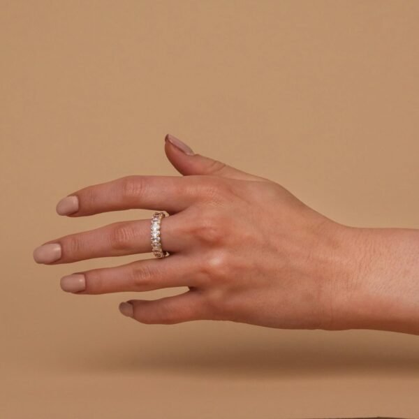 Gold Plated Rings Oval Cubic Zirconia Love Ring | Eternity Ring | 5mm Stackable Rings for Women | Gold Rings for Women (Vermeil - Yellow, 9)