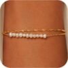 61xPJyupbkL._AC_SL1500 Gold Pearl Bracelets for Women Trendy, Real Gold Plated Dainty Stackable Snake Chain CZ Heart Pendant Bracelets, Layered Waterproof Jewelry Gift for Women Adjustable 6"+2"