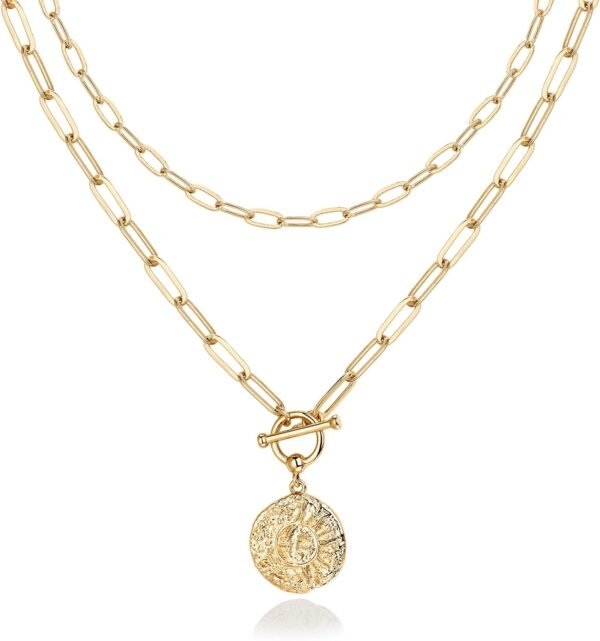 Gold Plated Layering Necklaces | Stylish Minimalist Design Pendant Necklaces | Bar, Circle, Lotus, Disc, Dog Tag, Horizontal Bar Pendants for Women