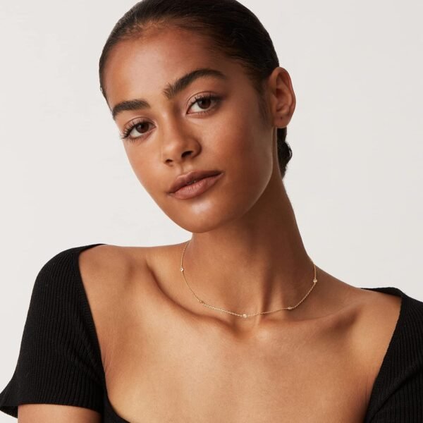 Gold Plated Station Necklace - Simulated Diamond Layering Necklaces - Womens CZ Chain