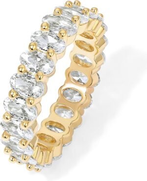 Gold Plated Rings Oval Cubic Zirconia Love Ring | Eternity Ring | 5mm Stackable Rings for Women | Gold Rings for Women (Vermeil - Yellow, 9)