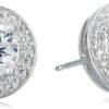 Womens Sterling Silver Cubic Zirconia Halo Pendant Necklace and Stud Earrings Jewelry Set