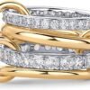 Gold Plated Interlocked Stackable Rings for Women - Statement Mixed Metals Multi Ring Stack - Cubic Zirconia Two-Toned Connected Bands Stacking Jewelry