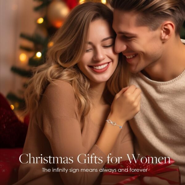 Infinity Heart Birthstone Charm Link Bracelet for Women 925 Sterling Silver Adjustable Mother's Day Christmas Day Gift Anniversary Birthday Jewelry for Wife Girlfriend Her