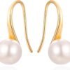 71ClmO59VCL._AC_SL1500 925 Sterling Silver Hoop Handpicked AAA+ Quality 7.5-8mm White Freshwater Cultured Pearl Dangle Drop Earrings Jewelry for Women