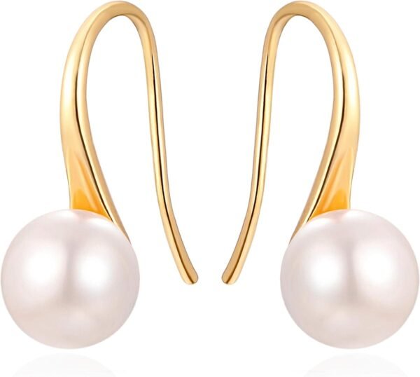 71ClmO59VCL._AC_SL1500 925 Sterling Silver Hoop Handpicked AAA+ Quality 7.5-8mm White Freshwater Cultured Pearl Dangle Drop Earrings Jewelry for Women