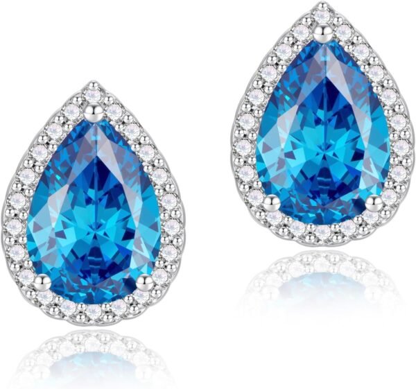 71E18m1NVxL._AC_SL1500 Cubic Zirconia Earrings Studs, Halo CZ Birthstone Simulated Diamond Stud Earrings for Women