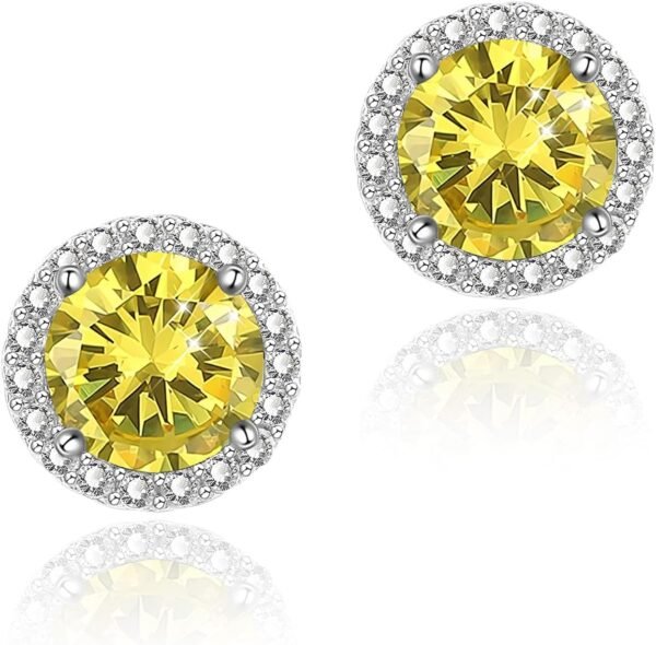 71EuiBN_3tL._AC_SL1500 Cubic Zirconia Earrings Studs, Halo CZ Birthstone Simulated Diamond Stud Earrings for Women