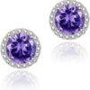 71H9D8ij31L._AC_SL1500 Cubic Zirconia Earrings Studs, Halo CZ Birthstone Simulated Diamond Stud Earrings for Women