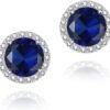 71L0aR2SteL._AC_SL1500 Cubic Zirconia Earrings Studs, Halo CZ Birthstone Simulated Diamond Stud Earrings for Women