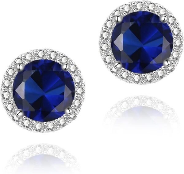 71L0aR2SteL._AC_SL1500 Cubic Zirconia Earrings Studs, Halo CZ Birthstone Simulated Diamond Stud Earrings for Women