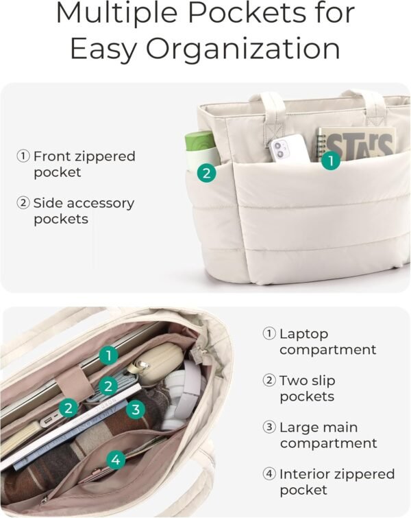 Tote Bag for Women, Lightweight Puffy Tote Bag with Compartments Shoulder Bag Handbag for Travel, Work, Gym