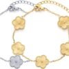 Four Leaf Clover Bracelet for Women   Gold Plated Stainless Steel Lucky 4 Leaf Gold Link Bracelet Jewelry Gift for Women