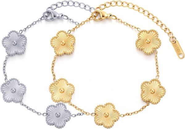 Four Leaf Clover Bracelet for Women   Gold Plated Stainless Steel Lucky 4 Leaf Gold Link Bracelet Jewelry Gift for Women