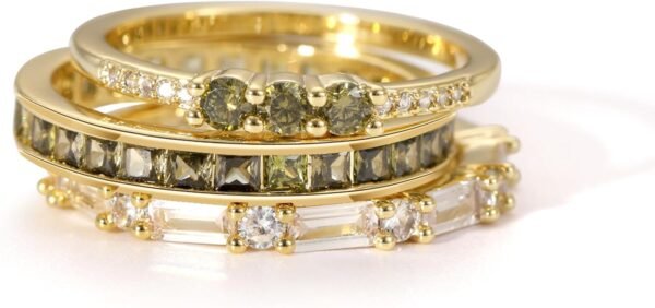 Gold Rings for Women Non Tarnish Dainty Stackable Rings Trendy Eternity Promise CZ Peridot Ring Set Waterproof Gold Jewelry for Women Size 5-10