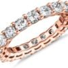 Gold Plated Eternity Ring for Women - Square-Cut Cubic Zirconia Rings - Stackable Love Wedding Band