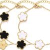 Four Leaf Clover Bracelet for Women   Gold Plated Stainless Steel Lucky 4 Leaf Gold Link Bracelet Jewelry Gift for Women