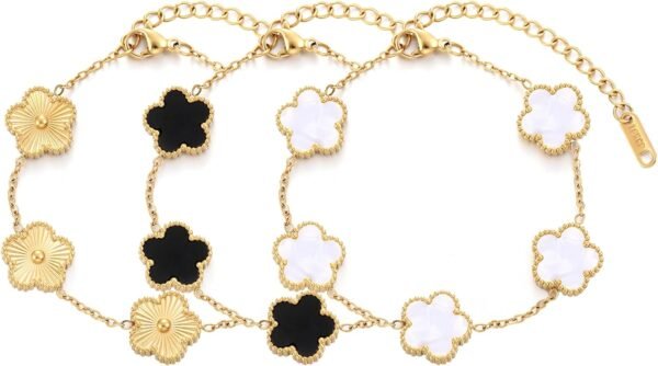 Four Leaf Clover Bracelet for Women   Gold Plated Stainless Steel Lucky 4 Leaf Gold Link Bracelet Jewelry Gift for Women