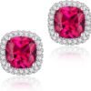 71UXBxwinoL._AC_SL1500 Cubic Zirconia Earrings Studs, Halo CZ Birthstone Simulated Diamond Stud Earrings for Women