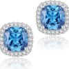 71UlcNRjuZL._AC_SL1500 Cubic Zirconia Earrings Studs, Halo CZ Birthstone Simulated Diamond Stud Earrings for Women