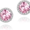 71Vcpbgs19L._AC_SL1500 Cubic Zirconia Earrings Studs, Halo CZ Birthstone Simulated Diamond Stud Earrings for Women