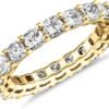 Gold Plated Eternity Ring for Women - Square-Cut Cubic Zirconia Rings - Stackable Love Wedding Band