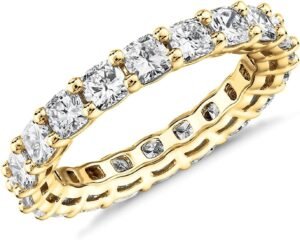 Gold Plated Eternity Ring for Women - Square-Cut Cubic Zirconia Rings - Stackable Love Wedding Band