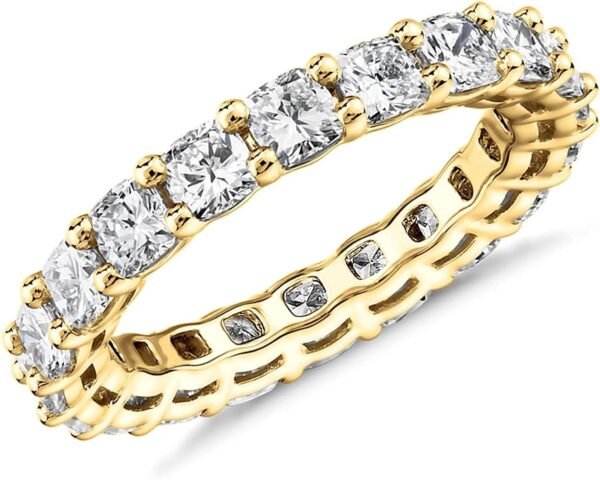 Gold Plated Eternity Ring for Women - Square-Cut Cubic Zirconia Rings - Stackable Love Wedding Band
