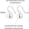 71WatfhJj6L._AC_SL1500 925 Sterling Silver Hoop Handpicked AAA+ Quality 7.5-8mm White Freshwater Cultured Pearl Dangle Drop Earrings Jewelry for Women