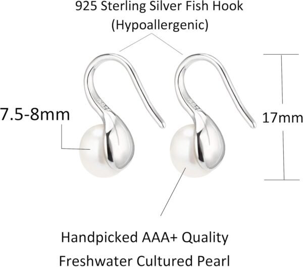 71WatfhJj6L._AC_SL1500 925 Sterling Silver Hoop Handpicked AAA+ Quality 7.5-8mm White Freshwater Cultured Pearl Dangle Drop Earrings Jewelry for Women