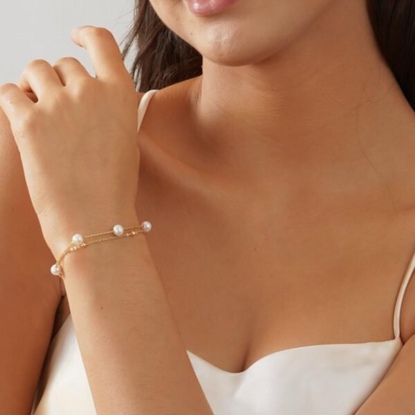 Gold Plated Pearl Bracelets for Women,Dainty Bracelets Stack Pearls Beaded Link Chain Charm Bracelets Set Layered Non Tarnish Tiny Jewelry for Women