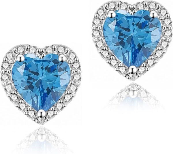 71Xf-uJyQ5L._AC_SL1500 Cubic Zirconia Earrings Studs, Halo CZ Birthstone Simulated Diamond Stud Earrings for Women