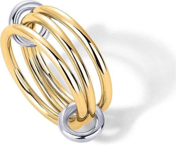 Gold Plated Interlocked Stackable Rings for Women - Statement Mixed Metals Multi Ring Stack - Cubic Zirconia Two-Toned Connected Bands Stacking Jewelry