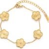 Four Leaf Clover Bracelet for Women   Gold Plated Stainless Steel Lucky 4 Leaf Gold Link Bracelet Jewelry Gift for Women