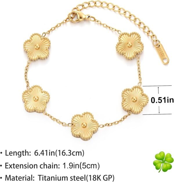 Four Leaf Clover Bracelet for Women   Gold Plated Stainless Steel Lucky 4 Leaf Gold Link Bracelet Jewelry Gift for Women