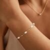 71ac_1rmE9L._AC_SL1500 Gold Pearl Bracelets for Women Trendy, Real Gold Plated Dainty Stackable Snake Chain CZ Heart Pendant Bracelets, Layered Waterproof Jewelry Gift for Women Adjustable 6"+2"