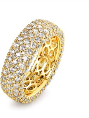 Women's Wide Eternity Ring Wedding Band -   White or Rose Gold Plated Wide Band Cubic Zirconia Eternity Ring