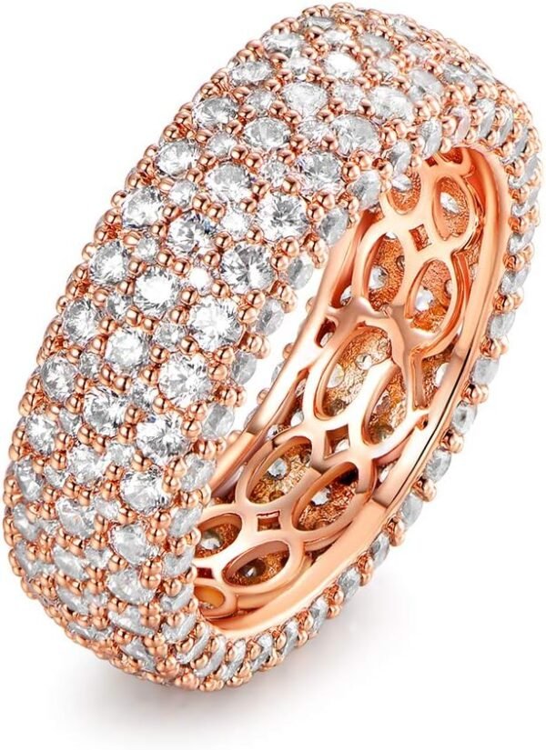 Women's Wide Eternity Ring Wedding Band -   White or Rose Gold Plated Wide Band Cubic Zirconia Eternity Ring