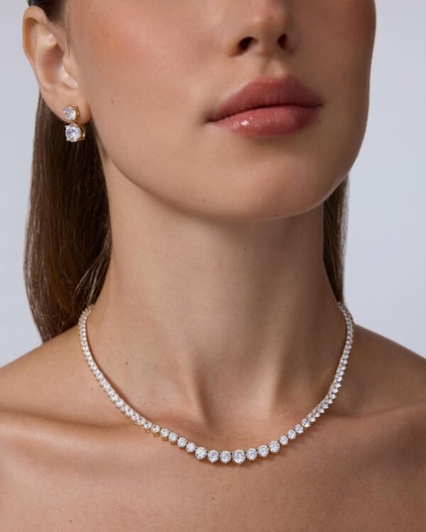 71eJP5ZCn2L._AC_SL1500 Gold Plated Graduated Tennis Necklaces for Women - Cubic Zirconia Tennis Necklace for Brides & Bridesmaids - Simulated Diamond Chain Trendy Wedding Jewelry