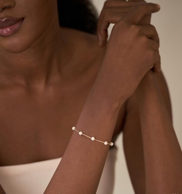 Gold Plated Pearl Bracelets for Women,Dainty Bracelets Stack Pearls Beaded Link Chain Charm Bracelets Set Layered Non Tarnish Tiny Jewelry for Women