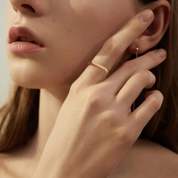 Gold Plated Signet Rings for Women Non Tarnish 925 Sterling Silver Dainty Stackable Gold Ring, Waterproof Engraved Flower Thin Band Unique Everyday Jewelry Gift