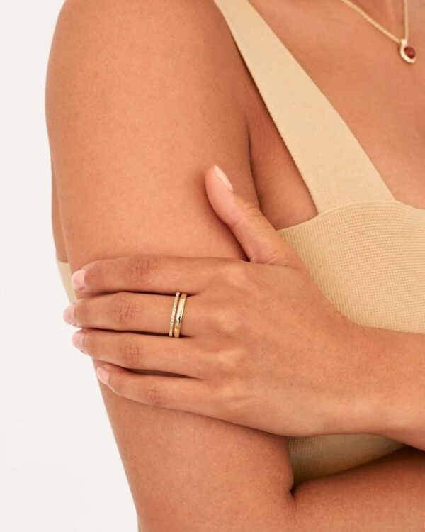 Gold Plated Cubic Zirconia Dual Stacking Rings for Women | Gold Eternity Band for Women | Thumb Ring